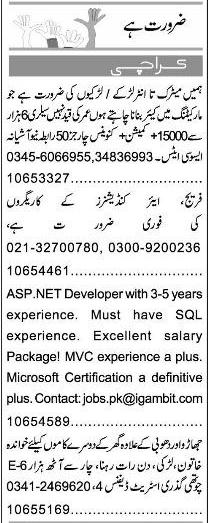 Classified Karachi Express Misc. Jobs