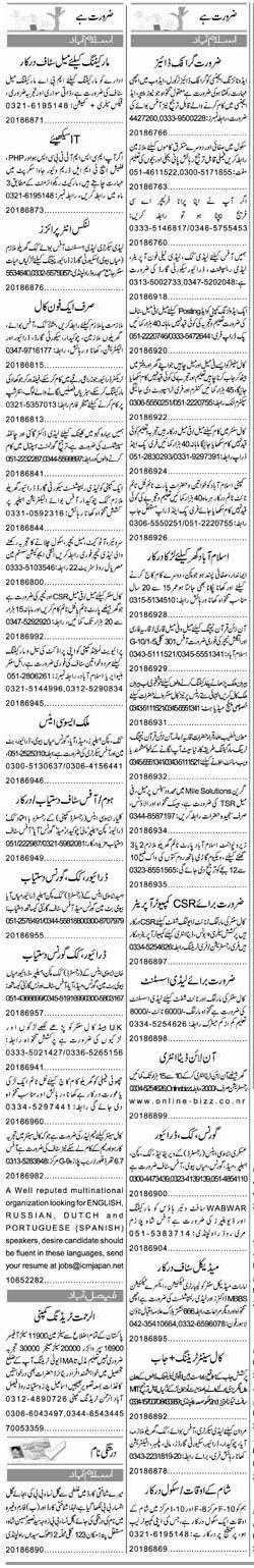 Classified Islamabad Express Misc. Jobs 1