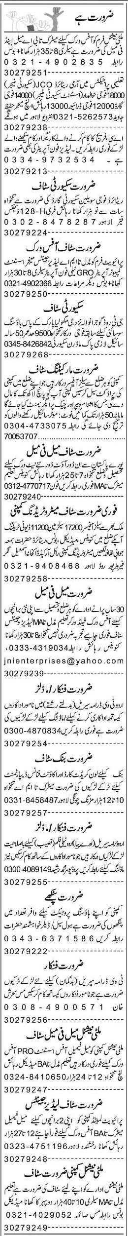 Classified Lahore Express Misc. Jobs