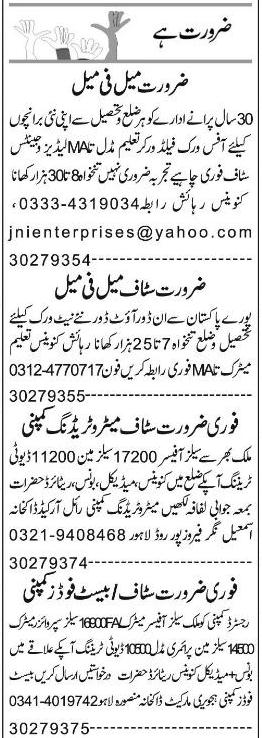 Classified Lahore Express Misc. Jobs 1