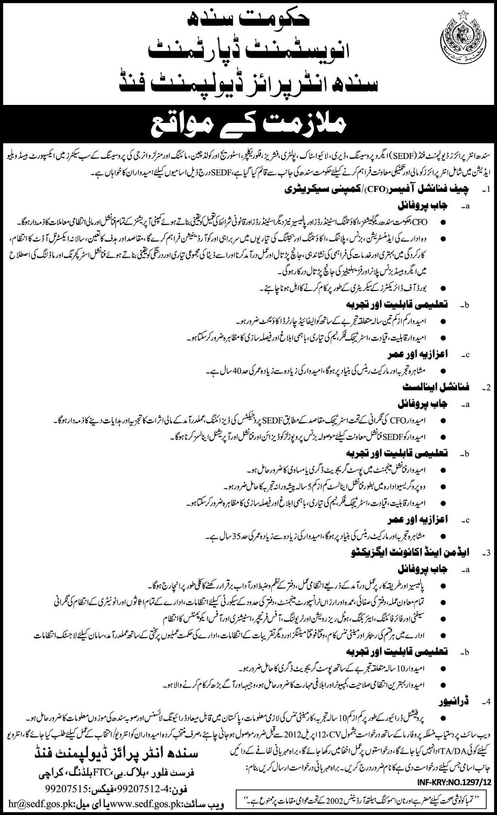 Investment Department, Government of Sindh Jobs