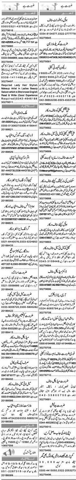 Classified Lahore Express Misc. Jobs