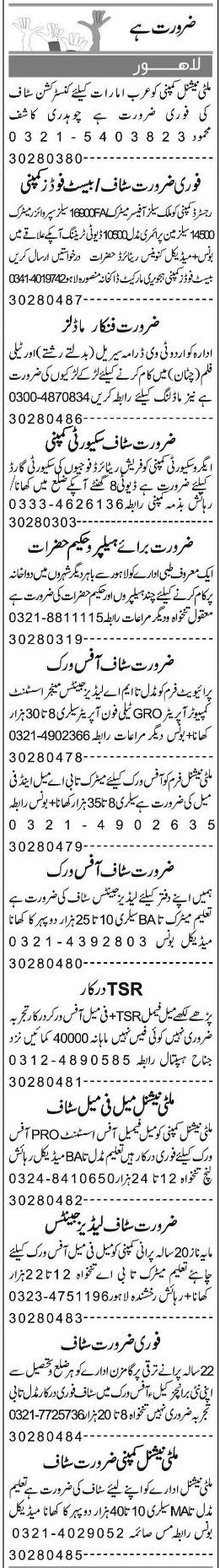 Classified Lahore Express Misc. Jobs