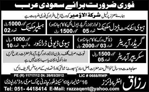 Mechanic and Operators Jobs