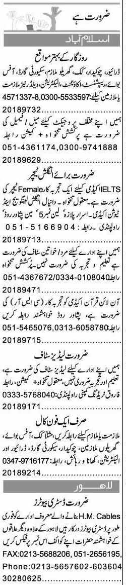 Classified Islamabad Express Misc. Jobs