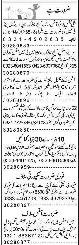 Classified Lahore Express Misc. Jobs 1