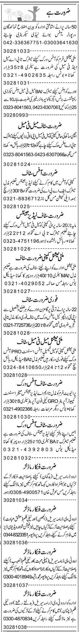 Classified Lahore Express Misc. Jobs 2