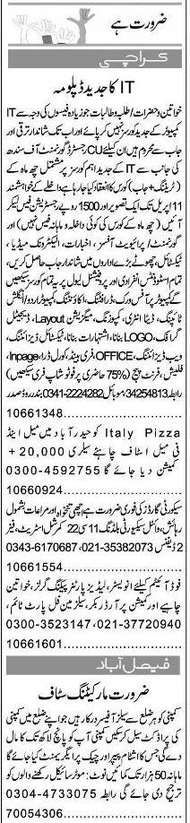 Classified Karachi Express Misc. Jobs