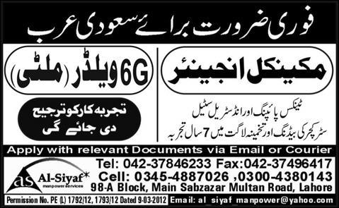 Mechanical Engineer and G6 Welder Jobs