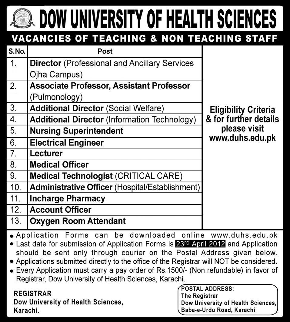 DOW University of Health Sciences Jobs