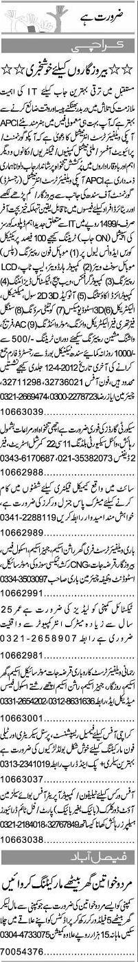 Classified Karachi Express Misc. Jobs