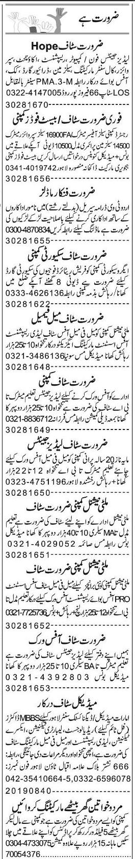 Classified Lahore Express Misc. Jobs 2