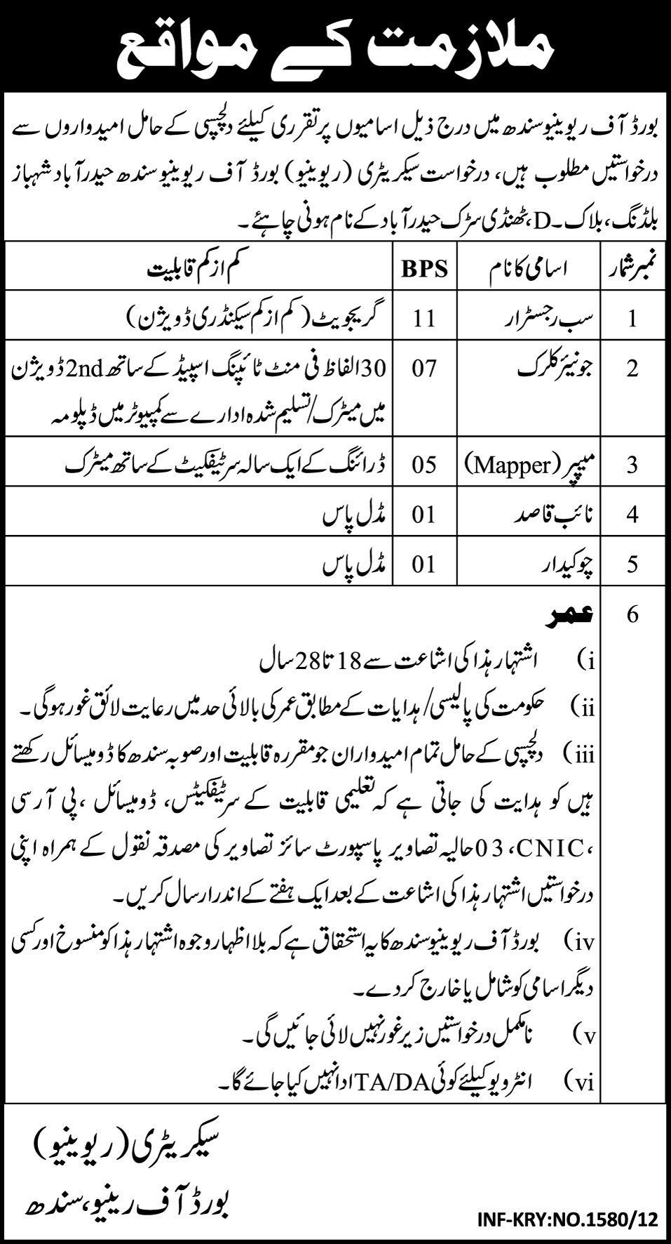 Board of Revenue, Sindh (Govt.) Jobs