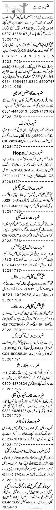 Classified Lahore Express Misc. Jobs