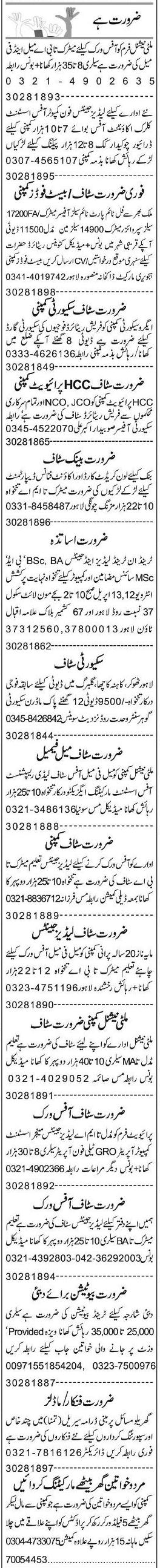 Classified Lahore Express Misc. Jobs