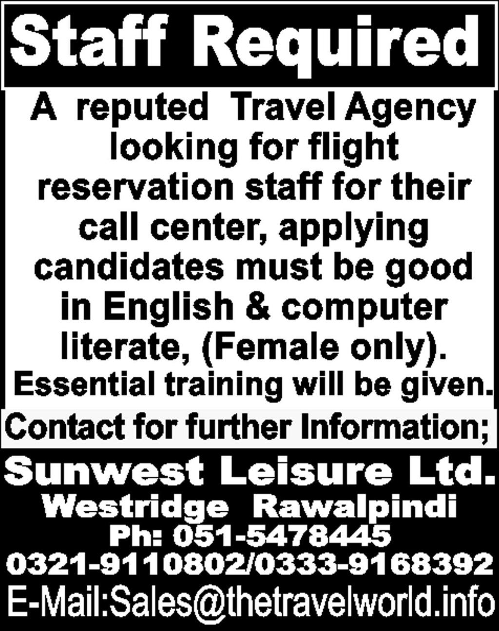 Travel Agency Requires Staff