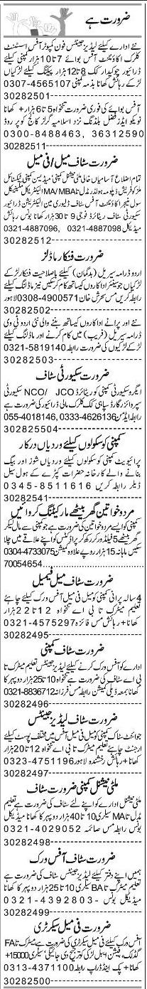 Classified Lahore Express Misc. Jobs