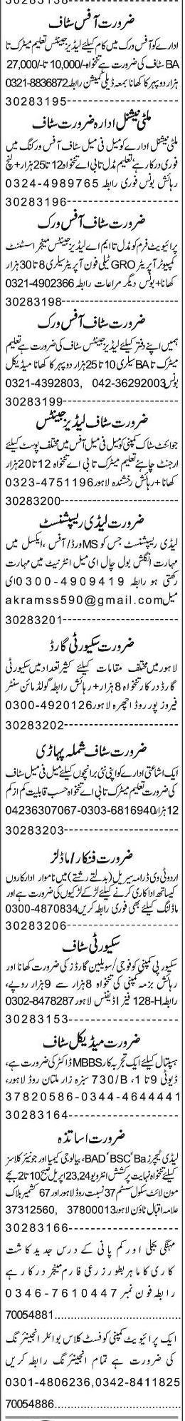 Classified Lahore Express Misc. Jobs 2