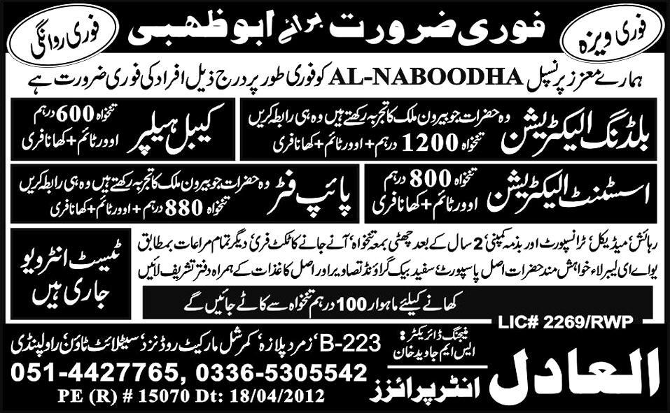 Electricians, Helper and Pipe Fitters Jobs