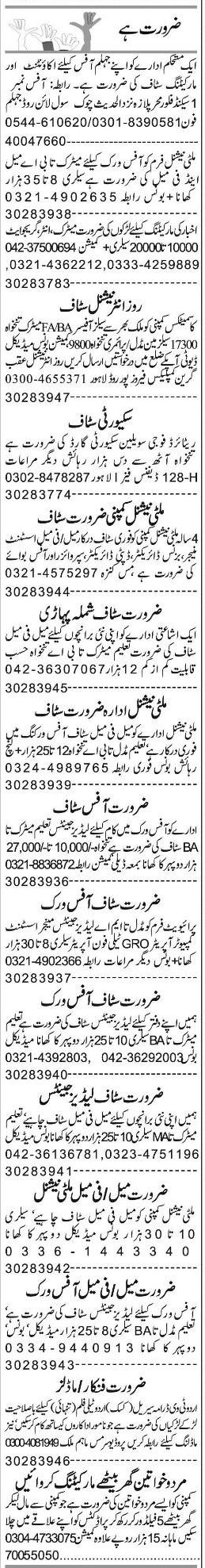 Classified Lahore Express Misc. Jobs