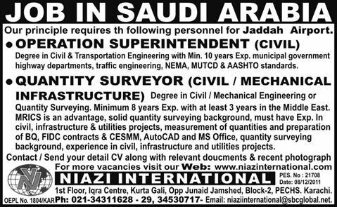 Surveyors and Superintendent Required in Saudi Arabia