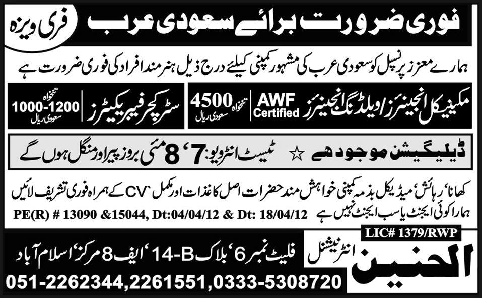 Mechanical and Welding Engineers required in Saudi Arabia