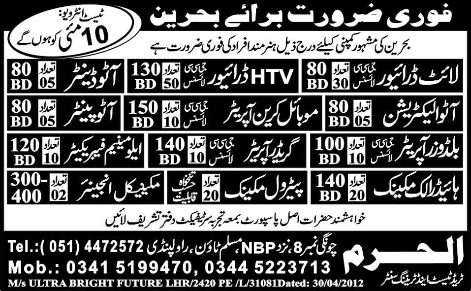 Drivers, Engineers and Electricians Required for Bahrain