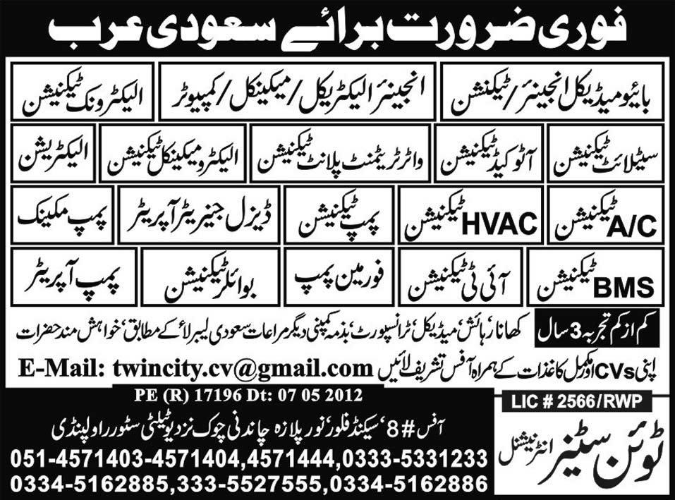 Technicians Required in Saudi Arabia