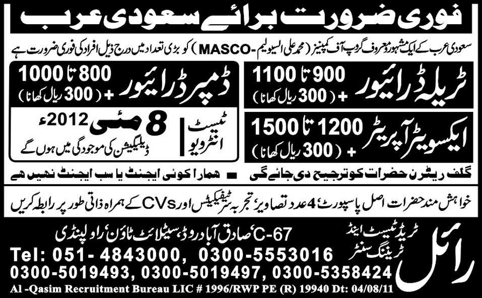 Drivers and Operators Required for Saudi Arabia