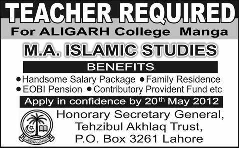 Teacher Required for Aligarh College