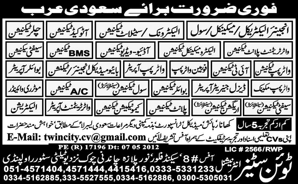 Technicians Required for Saudi Arabia