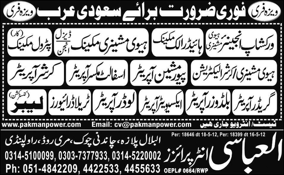 Construction Staff Required for Saudi Arabia