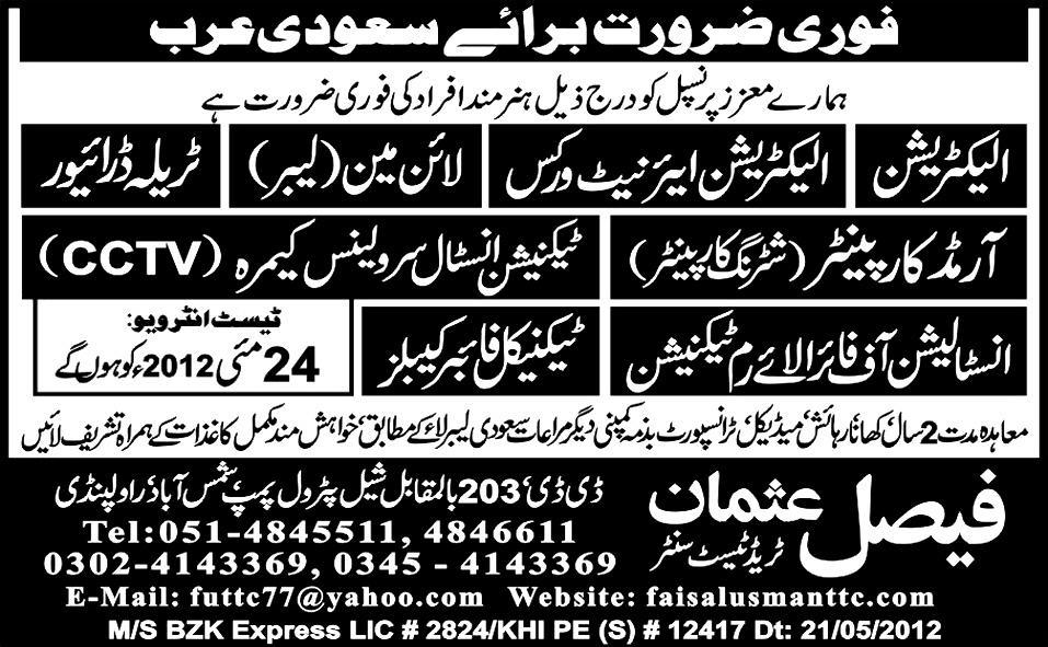 Faisal Usman Trade Test Centre Required Techincal Staff