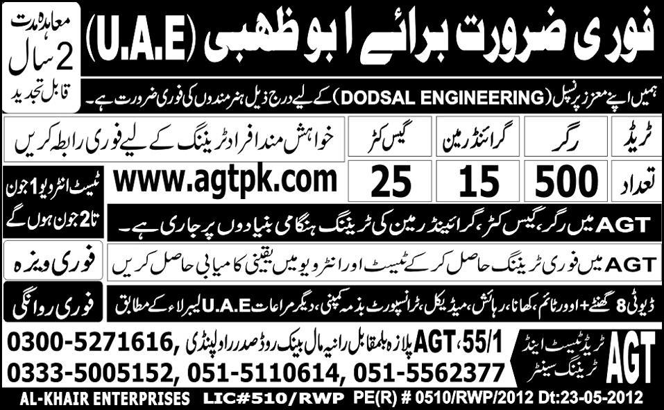 AGT Trade Test and Training Centre Required Engineering Staff for Abu Dhabi