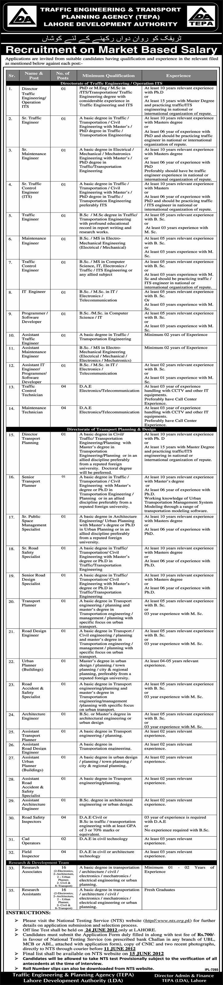 Engineering, Technical and Management Staff Required at TEFPA (Traffic Engineering & Transport Planning Agency)