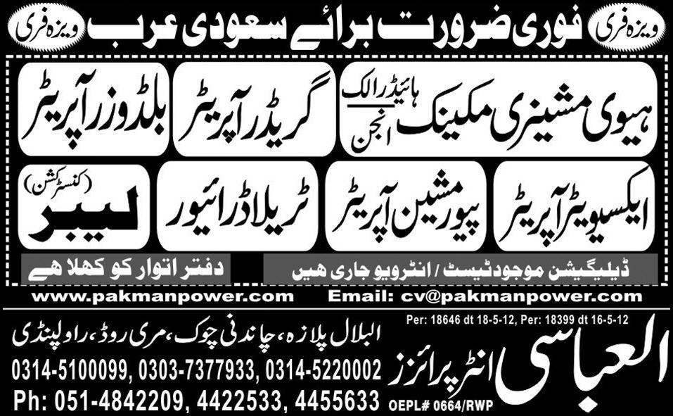 Al-Abbaso Enterprises Required Construction Staff