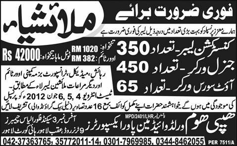 Construction Labours and General Workers Required