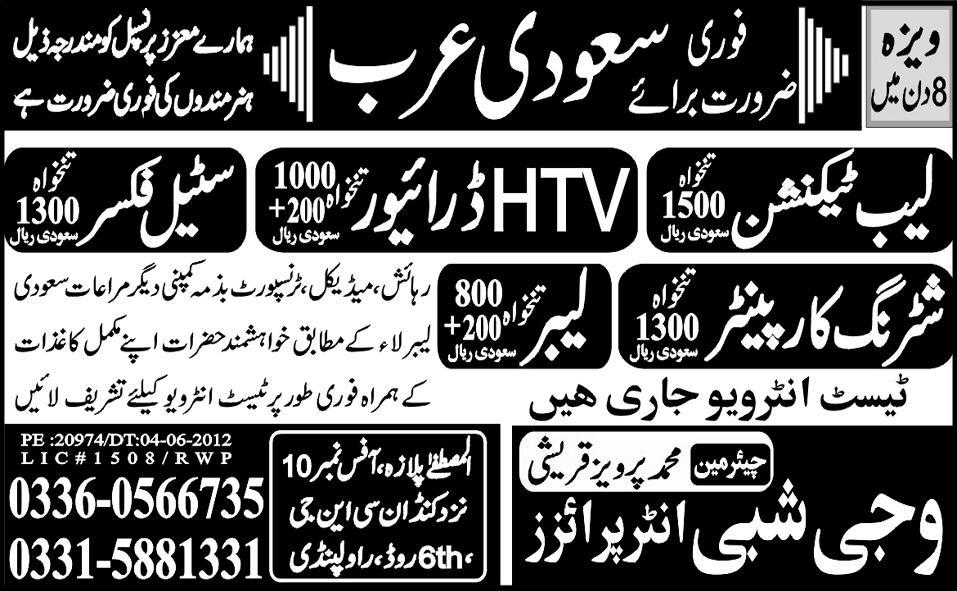 Lab Technician and Carpenter Required