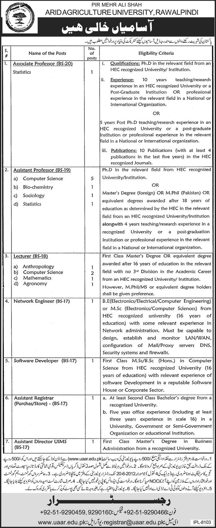 Teaching and Non-Teaching Faculty Required at Pir Mehr Ali Shah Arid Agricultural University (PMAS UAAR)