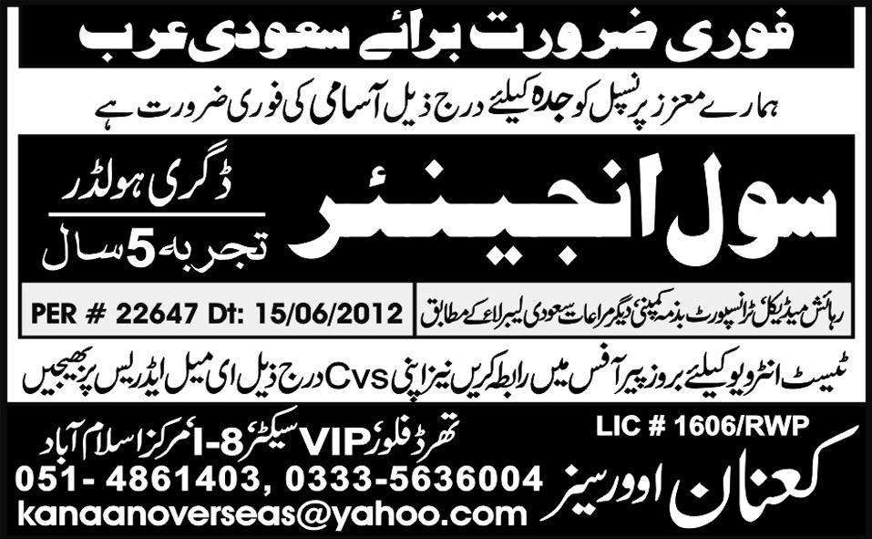 Civil Engineer Required for Saudi Arabia