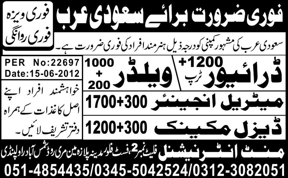 Drivers, Welders, Material Engineer and Diesel Mechanic Jobs