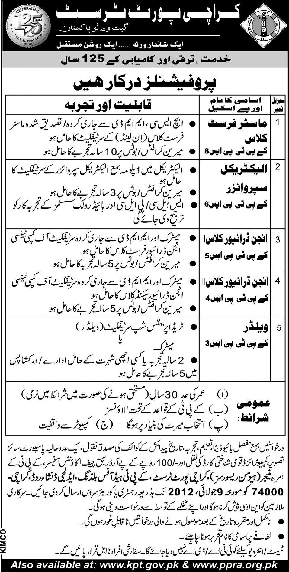 Technical Staff Required at Karachi Port Trust (KPT) (Govt. job)