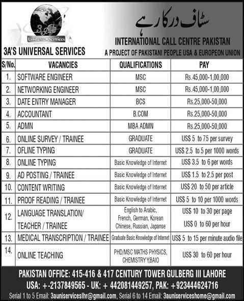 An International Call Center (US and Eurpeon Union Funded Project) Jobs