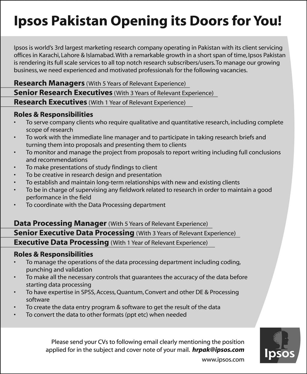 Ipsos Pakistan Requires Management Staff