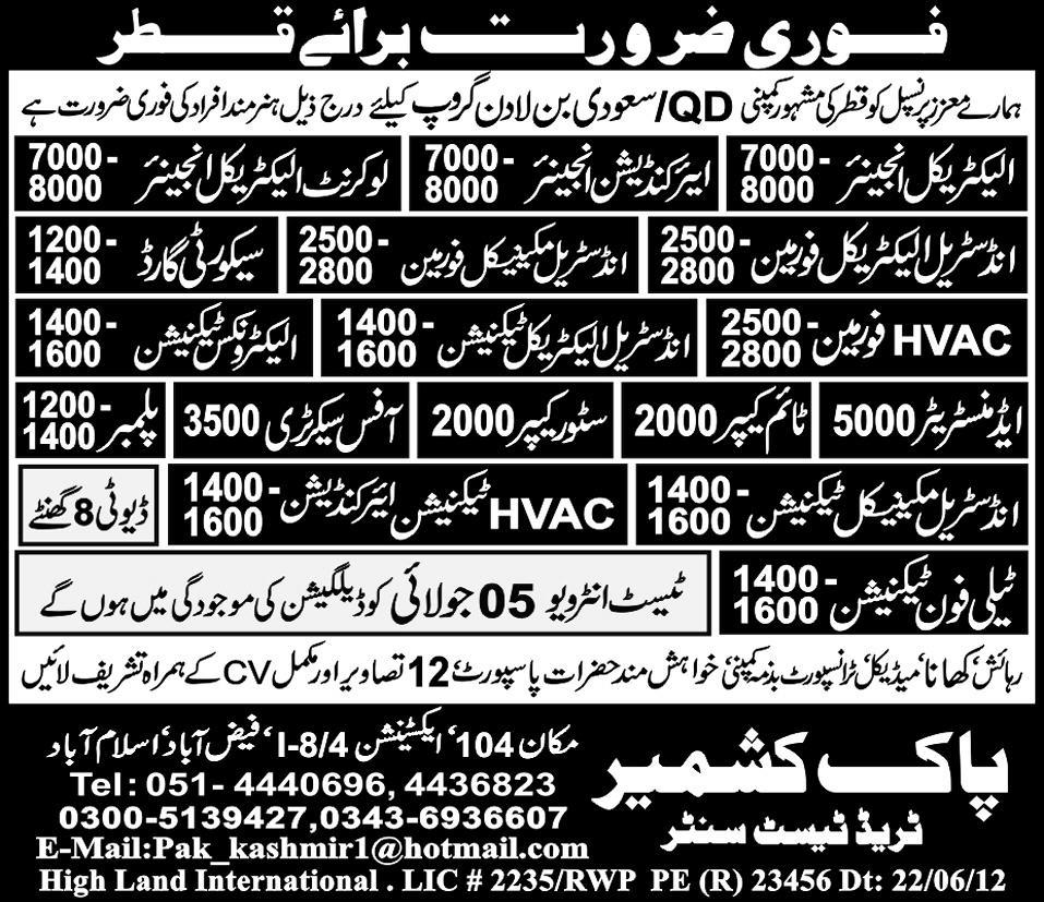 Engineering, Technical and Secretary Job by Pak-Kashmir Trade Test Centre