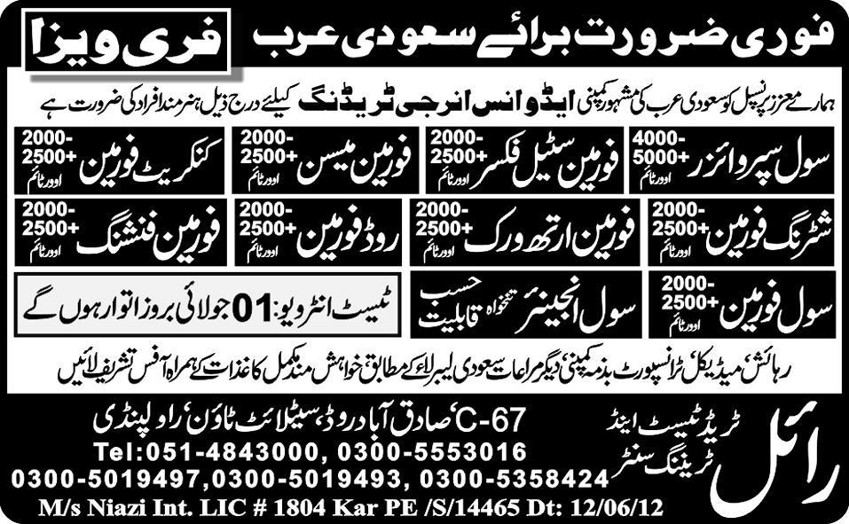 Construction Foreman and Civil Engineer Required for Saudi Arabia