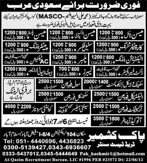 Construction, Mechanical and Technical Staff Required