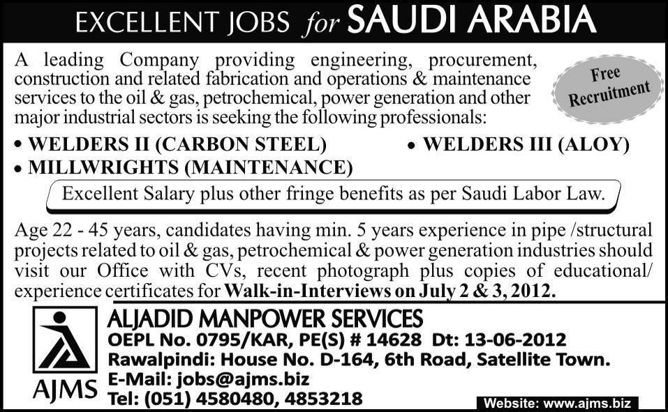A Construction Company Requires Technical Staff for Saudi Arabia