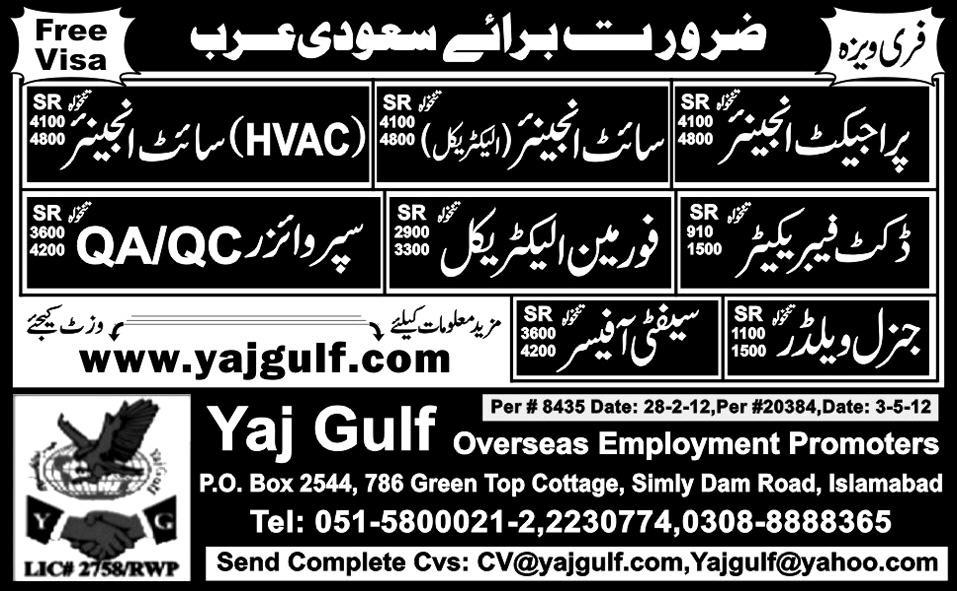 Engineering and Maintenance Staff Required for Saudi Arabia