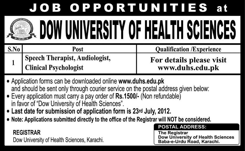 DOW University of Health Sciences Requires Medical Professionals